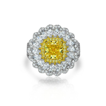 Yellow CZ Fine Sterling Silver Rings Rhodium Plated